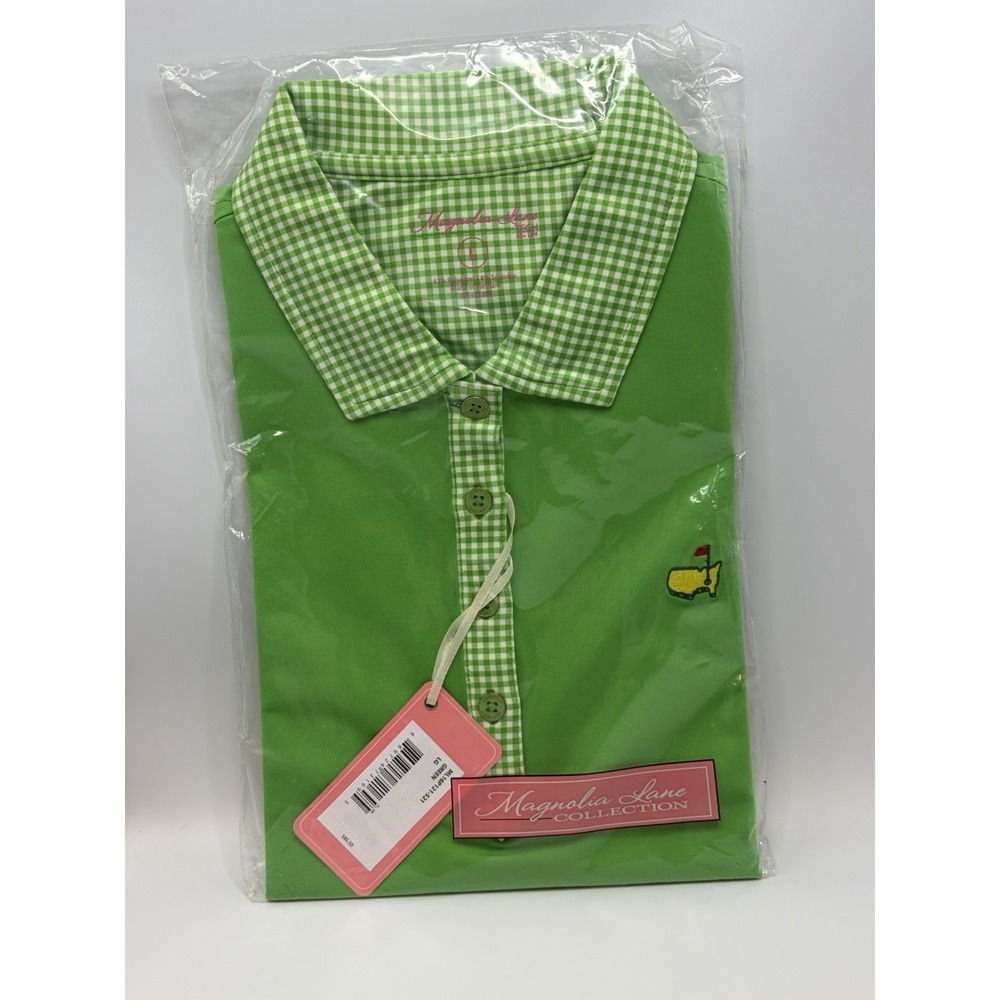 Magnolia Lane Tech Masters Large Green/WhitePlaidGolf Polo Shirt New/ML16P121521